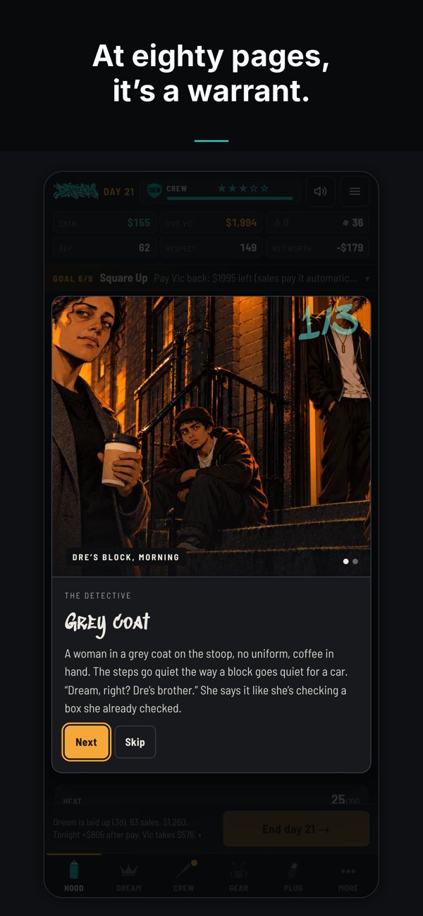 Screenshot: the detective story scene