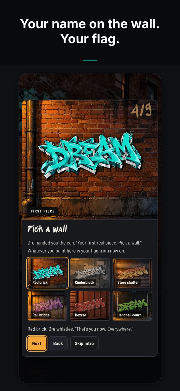Screenshot: pick a wall and paint your tag